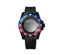 ROUHO 40mm Black Watch Case + Silicone Strap with Folding Clasp, Fits NH35 NH36 Movement, Date Magnifier Transparent Back Watch Modification Set for Rolex SUB-V