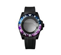 ROUHO 40mm Black Watch Case + Silicone Strap with Folding Clasp, Fits NH35 NH36 Movement, Date Magnifier Transparent Back Watch Modification Set for Rolex SUB-Q