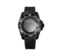 ROUHO 40mm Black Watch Case + Silicone Strap with Folding Clasp, Fits NH35 NH36 Movement, Date Magnifier Transparent Back Watch Modification Set for Rolex SUB-M