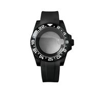 ROUHO 40mm Black Watch Case + Silicone Strap with Folding Clasp, Fits NH35 NH36 Movement, Date Magnifier Transparent Back Watch Modification Set for Rolex SUB-D