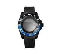 ROUHO 40mm Black Watch Case + Silicone Strap with Folding Clasp, Fits NH35 NH36 Movement, Date Magnifier Transparent Back Watch Modification Set for Rolex SUB-G