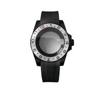 ROUHO 40mm Black Watch Case + Silicone Strap with Folding Clasp, Fits NH35 NH36 Movement, Date Magnifier Transparent Back Watch Modification Set for Rolex SUB-K