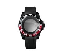 ROUHO 40mm Black Watch Case + Silicone Strap with Folding Clasp, Fits NH35 NH36 Movement, Date Magnifier Transparent Back Watch Modification Set for Rolex SUB-P