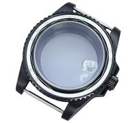 ROUHO 40mm Matte Black PVD Watch Mod Case Screw-in Crown Stainless Steel Diver Watch Modification Kit for Rolex SUB-C Fits NH34/35/36/38 Movement