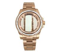 ROUHO 40mm Rose Gold Watch Modding Case & Watch Bracelet Kit Replacement Rotating Ceramic Bezel Insert for Rolex Yacht-Master-B Fits ETA 2824 Movement
