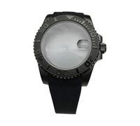 ROUHO 40mm Watch Case + Rubber Strap Kit, Curved End Bracelet Ceramic Bezel Insert Replacement Watch Modification Set for Rolex Submariner-Black for 8215 Movement