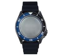 ROUHO 42.5mm Classic Diver Watch Case with Aluminium Bezel Insert + Silicone Strap Fits NH34 NH35 NH36 NH38 Movement, Watch Modification Parts for Seiko-G