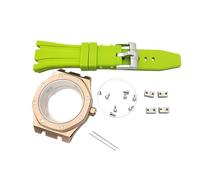 ROUHO 42mm Octagonal Watch Case & Bracelet, Fits NH35 NH36 Movement 31.8mm Dial, Sport Watch Modification Kit for Audemars Piguet Royal Oak-Rose Gold + Green