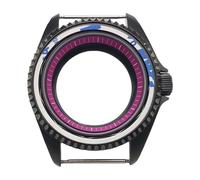 ROUHO 42mm Stealth Black PVD Watch Case, Fits NH35 NH36 Movement 38mm Bezel Insert, Stainless Steel Watch Modication Set for Seiko-H