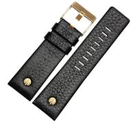 ROUHO Adjustable Genuine Leather Watch Strap Pin Buckle Replacement Watch Bracelet for Diesel DZ4323 7312 7314 7348 1657 4318-Black 28mm