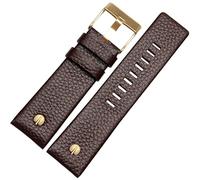 ROUHO Adjustable Genuine Leather Watch Strap Pin Buckle Replacement Watch Bracelet for Diesel DZ4323 7312 7314 7348 1657 4318-Brown 32mm