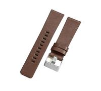 ROUHO Adjustable Premium Leather Watch Strap - 28mm Handcrafted Textured Watchband for Diesel DZ4197 DZ1228-Brown + Silver Buckle