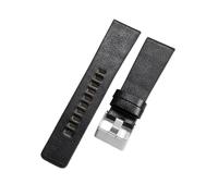 ROUHO Adjustable Premium Leather Watch Strap - 28mm Handcrafted Textured Watchband for Diesel DZ4197 DZ1228-Black + Silver Buckle