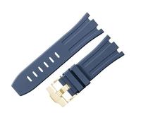 ROUHO Adjustable Silicone Watch Straps Skin-Friendly Stretchable Silicone Watchband for Audemars Piguet Royal Oak Offshore 15710 15703-Blue + Gold Buckle 30mm