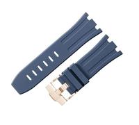 ROUHO Adjustable Silicone Watch Straps Skin-Friendly Stretchable Silicone Watchband for Audemars Piguet Royal Oak Offshore 15710 15703-Blue + Rose Gold Buckle 30mm