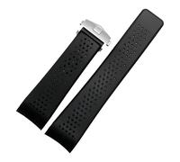 ROUHO Breathable Rubber Watch Strap Accessories Rubber Men's Watch Band for TAG Heuer Carrera Aquaracer-Black B + Silver Buckle 22mm