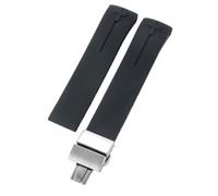 ROUHO Breathable Silicone Rubber Watch Strap Replacement Folding Clasp Watchband for Tissot T121 T047 T013-Black + Silver Buckle 21mm