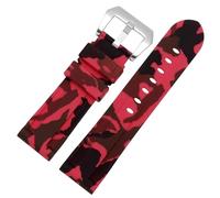 ROUHO Camouflage Silicone Watch Strap Rubber Sports Watch Bracelet for Panerai PAM441-Red + Silver Buckle 22mm