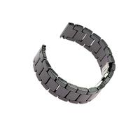 ROUHO Ceramic Watch Strap Universal Flat Interface Watch Strap 3 Beads Watch Bracelets-Black 15mm
