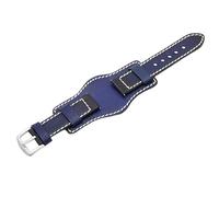 ROUHO Classic Genuine Leather Watch Strap - Distinctive Padded Cuff - Flexible Replacement Watch Band for Panerai PAM-Blue 22mm