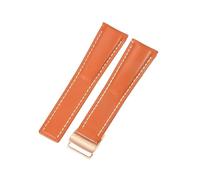 ROUHO Contrast Stitching Genuine Leather Watch Strap Replacement Watch Band for Breitling Navitimer Transocean Chronomat Superocean-Orange with Rose Gold Pin Buckle 24mm