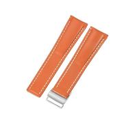 ROUHO Contrast Stitching Genuine Leather Watch Strap Replacement Watch Band for Breitling Navitimer Transocean Chronomat Superocean-Orange with Silver Pin Buckle 24mm