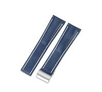 ROUHO Contrast Stitching Genuine Leather Watch Strap Replacement Watch Band for Breitling Navitimer Transocean Chronomat Superocean-Blue with Silver Pin Buckle 22mm