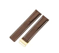 ROUHO Contrast Stitching Genuine Leather Watch Strap Replacement Watch Band for Breitling Navitimer Transocean Chronomat Superocean-Brown with Gold Pin Buckle 22mm
