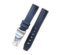 ROUHO Curved End Silicone Watch Strap Adjustable Folding Metal Clasp Watch Band for Tudor Black Bay BB58 Pelta-Blue 21mm