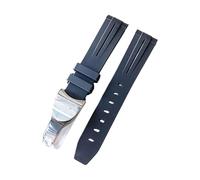 ROUHO Curved End Silicone Watch Strap Adjustable Folding Metal Clasp Watch Band for Tudor Black Bay BB58 Pelta-Black 20mm