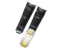 ROUHO Curved End Watch Strap 20mm - Genuine Leather - Folding Buckle Replacement Watch Band for Rolex GMT-Master II 116710LN 116710BLNR-Black
