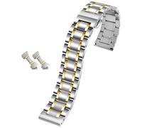 ROUHO Curved Stainless Steel Watch Strap Deployment Clasp Watch Bracelet Accessories for Longines Master Conquest-Silver Gold 19mm