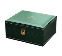 ROUHO Deep Green Watch Storage Chest White Stitching Gold Hardware Cream Interior Single Slot Solid Wood Protective Box for Rolex Day-Date