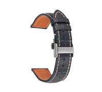 ROUHO Deployment Clasp Replacement Watch Band Soft Genuine Leather Watch Strap for Longines Master-Blue 19mm