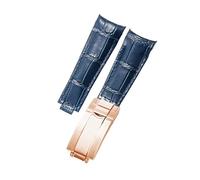 ROUHO Deployment Watch Strap 20mm Slide Lock Clasp, Quick Release Genuine Leather Watch Band for Rolex Datejust 36-Dark Blue