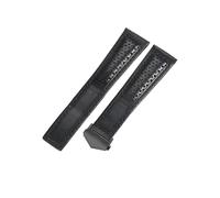 ROUHO Durable 22mm Genuine Leather Watch Strap Replacement Contrast Stitching Watchband for TAG Heuer Carrera Aquaracer Formula 1 Monaco-Black + Black Buckle