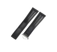 ROUHO Durable 22mm Genuine Leather Watch Strap Replacement Contrast Stitching Watchband for TAG Heuer Carrera Aquaracer Formula 1 Monaco-Black + Silver Buckle