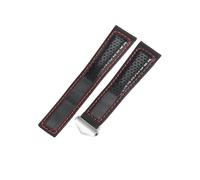 ROUHO Durable 22mm Genuine Leather Watch Strap Replacement Contrast Stitching Watchband for TAG Heuer Carrera Aquaracer Formula 1 Monaco-Red + Silver Buckle