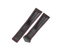 ROUHO Durable 22mm Genuine Leather Watch Strap Replacement Contrast Stitching Watchband for TAG Heuer Carrera Aquaracer Formula 1 Monaco-Red + Black Buckle