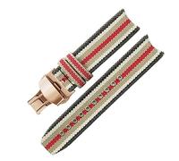 ROUHO Durable 22mm Nylon Watch Strap Premium Classic Striped Woven Canvas Replacement Watch Band for Burberry Heritage BU7600 BU7601 BU7602-Rose Gold Deployment Buckle