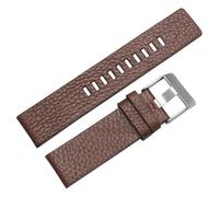 ROUHO Durable Adjustable Pin Buckle Watchband Genuine Leather Watch Strap for Diesel DZ4323 7312 7314 1657 4318-Brown 28mm