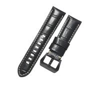 ROUHO Embossed Grain Leather Watch Strap Premium Replacement Watch Band for Panerai PAM111 441-Black + Black Buckle 24mm