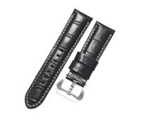 ROUHO Embossed Grain Leather Watch Strap Premium Replacement Watch Band for Panerai PAM111 441-Black + Silver Buckle 26mm