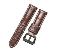 ROUHO Embossed Grain Leather Watch Strap Premium Replacement Watch Band for Panerai PAM111 441-Brown + Black Buckle 26mm
