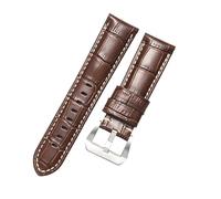 ROUHO Embossed Grain Leather Watch Strap Premium Replacement Watch Band for Panerai PAM111 441-Brown + Silver Buckle 26mm