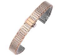ROUHO Flat End Metal Watch Strap Quick Release Buckle Watch Bracelet for La Grande Classique de Longines L4-Silver Rose Gold 19mm