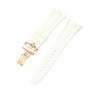 ROUHO Folding Buckle Silicone Watch Strap Men's Sports Watch Replacement Accessories for Audemars Piguet Royal Oak Casio G-Shock GA-2100-White + Rose Gold Buckle 26mm