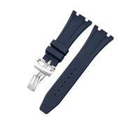 ROUHO Folding Buckle Silicone Watch Strap Men's Sports Watch Replacement Accessories for Audemars Piguet Royal Oak Casio G-Shock GA-2100-Blue + Silver Buckle 26mm