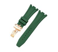 ROUHO Folding Buckle Silicone Watch Strap Men's Sports Watch Replacement Accessories for Audemars Piguet Royal Oak Casio G-Shock GA-2100-Deep Green + Rose Gold Buckle 26mm