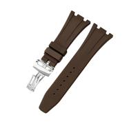 ROUHO Folding Buckle Silicone Watch Strap Men's Sports Watch Replacement Accessories for Audemars Piguet Royal Oak Casio G-Shock GA-2100-Brown + Silver Buckle 26mm